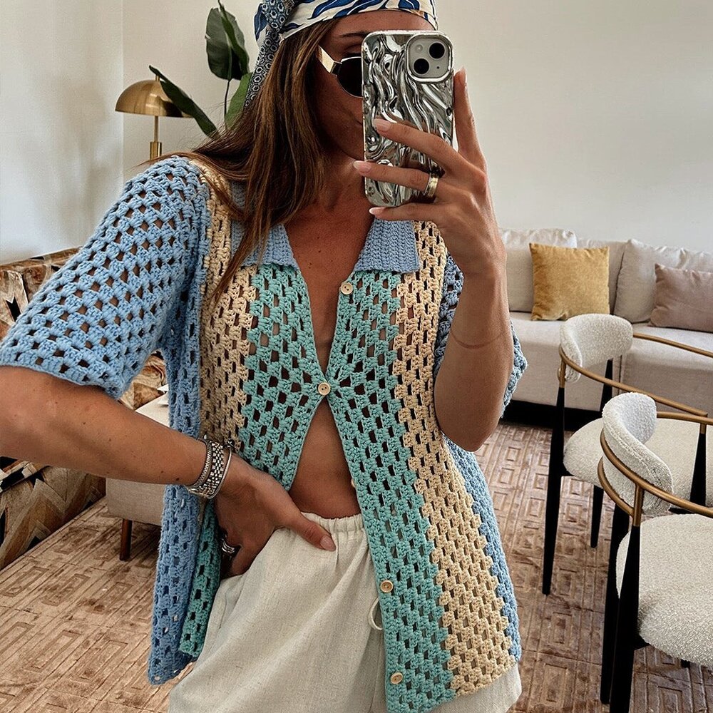 12th Tribe Delmar Crochet Button Shirt Size SS